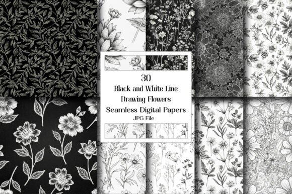 Black and White Line Drawing Flowers