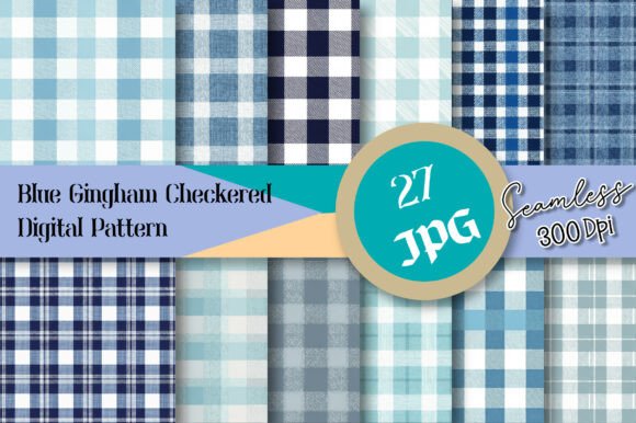Blue Gingham Checkered Digital Pattern