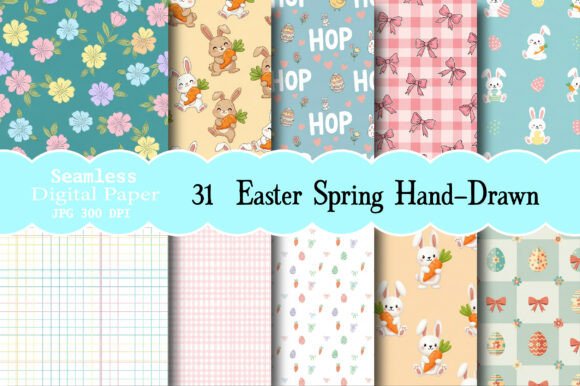 Easter Spring Hand-Drawn Pattern Bundle