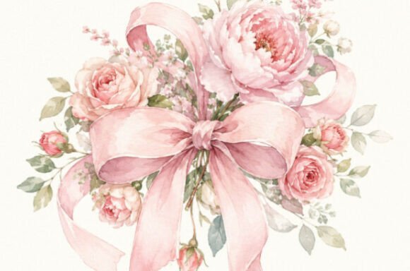Elegant Watercolor Floral Bow Bouquet