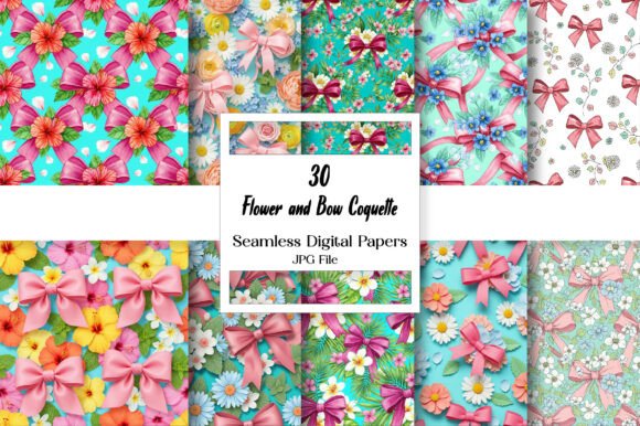 Flower and Bow Coquette Digital Paper: A Versatile Resource for Creative Expression