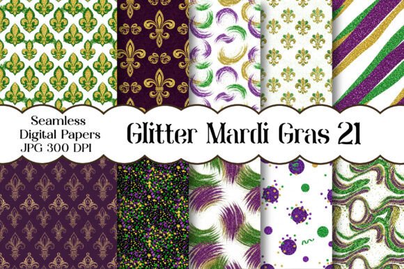 Glitter Mardi Gras Seamless Digital Paper Pack