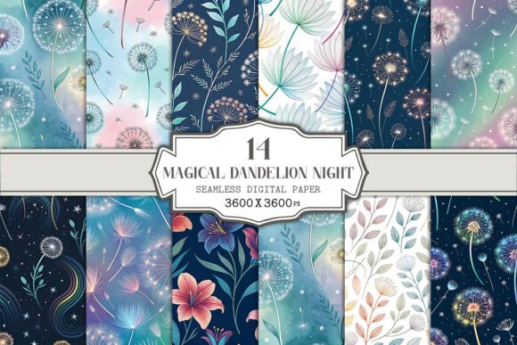 Magical Dandelion Night Seamless Pattern: A Versatile Digital Design for Creative Projects