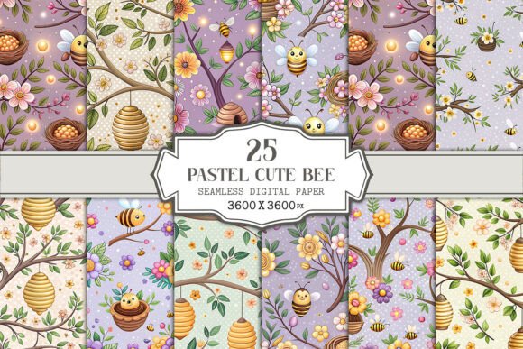 Pastel Cute Bee Seamless Pattern Bundle: A Delightful Addition to Your Creative Toolkit