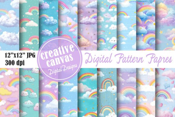 Pastel Rainbow Clouds Seamless Pattern for Creative Projects