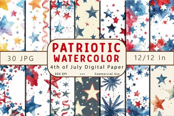 Patriotic Watercolor Digital Paper