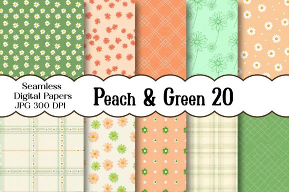 Peach Green Daisies Seamless Papers