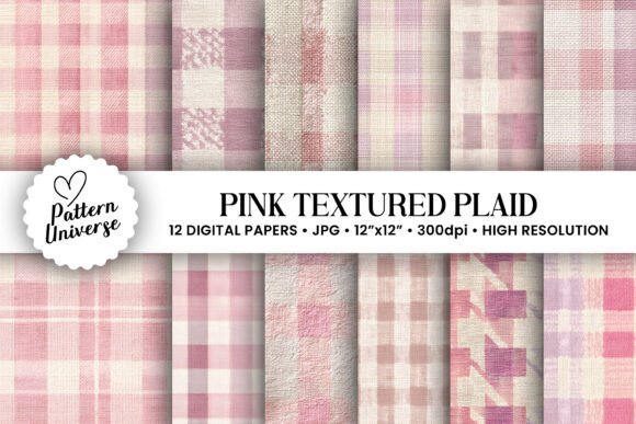 Pink Houndstooth Plaid Digital Papers