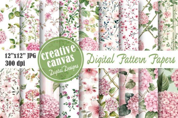 Pink Hydrangea Cherry Blossom Seamless