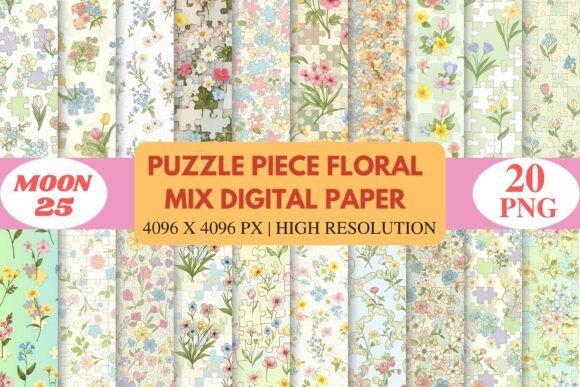 Puzzle Piece Floral Mix Digital Paper