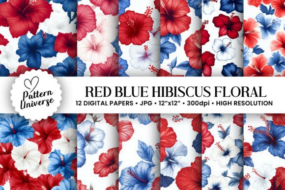 Red Blue Hibiscus Flowers Pattern: A Versatile Design for Creative Projects