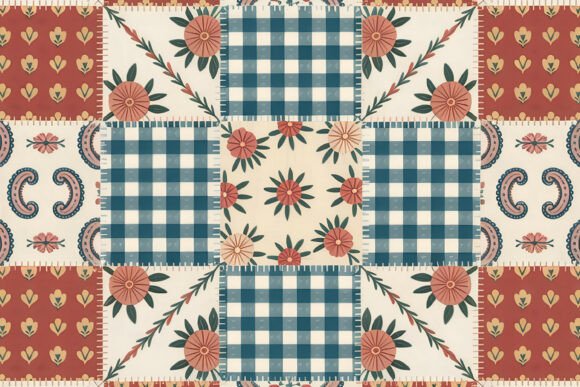 Red Gingham Folk Floral Patchwork: A Timeless Fusion of Tradition and Modern Design