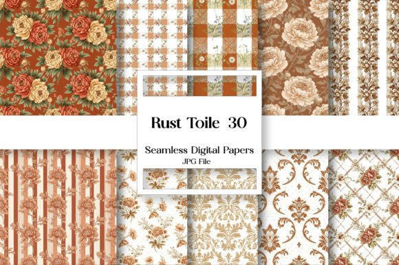 Rust Toile Digital Paper Pack, Vintage
