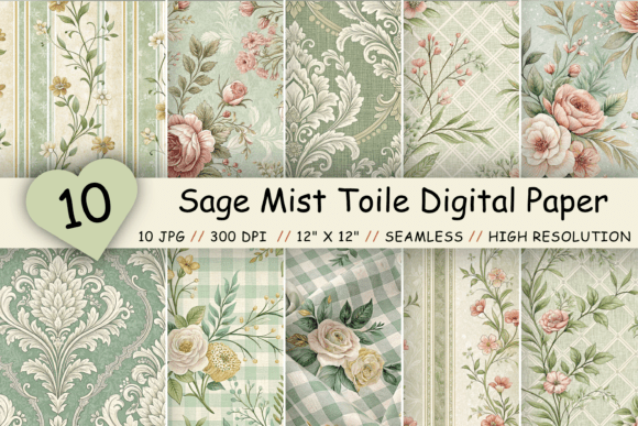 Sage Mist Toile Digital Paper Pack