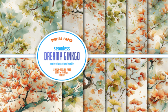 Seamless Dreamy Ginkgo Pattern Bundle