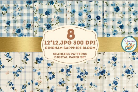 Seamless Paper Gingham Sapphire Bloom: A Versatile Design for Creative Projects