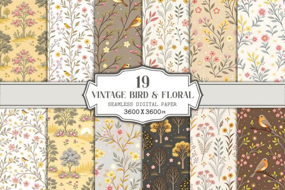 Vintage Bird Floral Seamless Pattern – A Timeless Addition to Your Digital Design Toolkit
