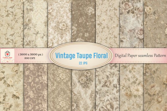 Vintage Taupe Floral Digital Paper Pack: A Timeless Addition to Your Creative Projects